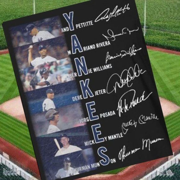 New York Yankees Members Signatures Mlb Andy Pettitte Mariano Rivera Tee shirt - Picture 3 of 11